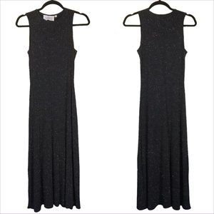 Vintage 90s Y2K Black Gold Silver Shimmery Slinky Body Con Party Formal Dress